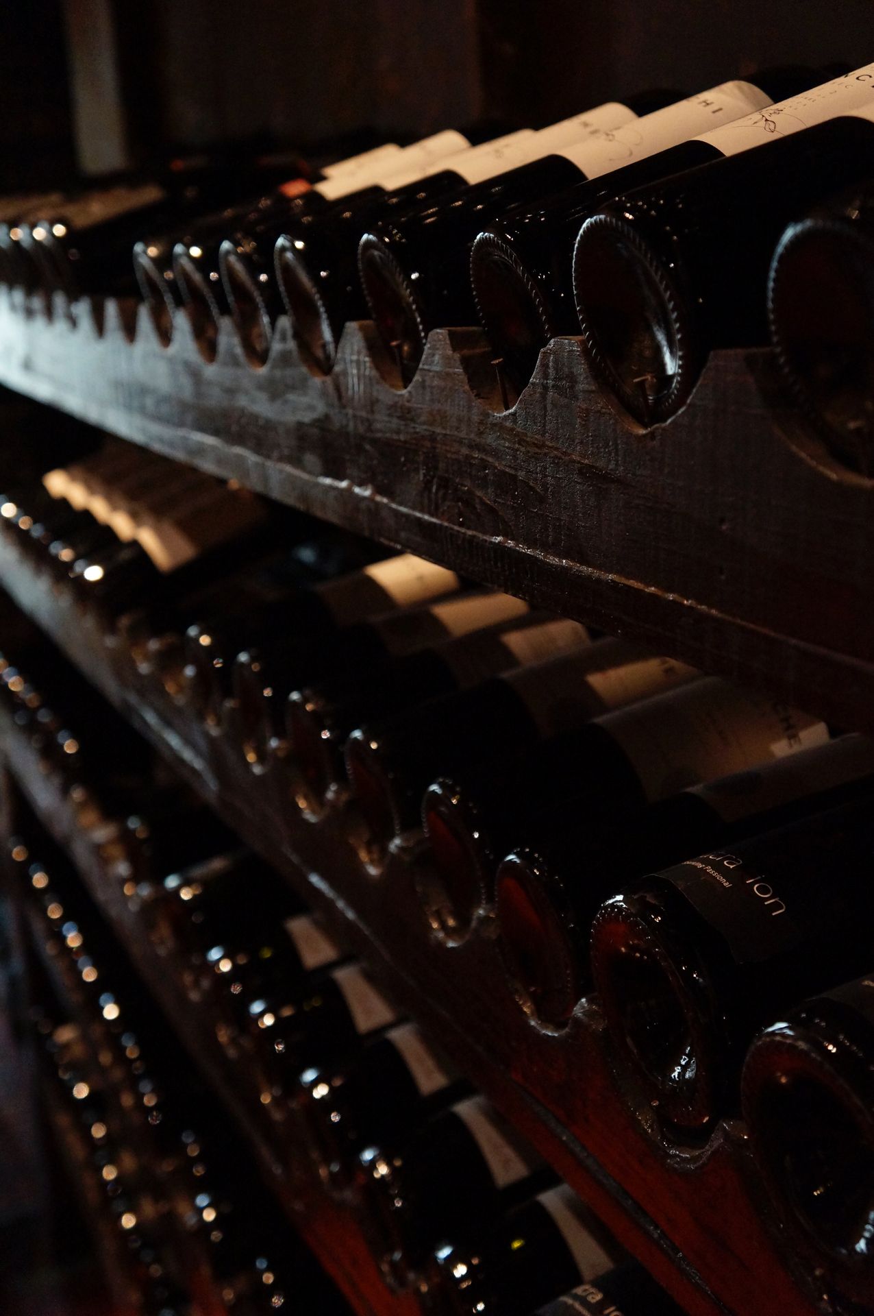 Bottles ageing in a dark cellar